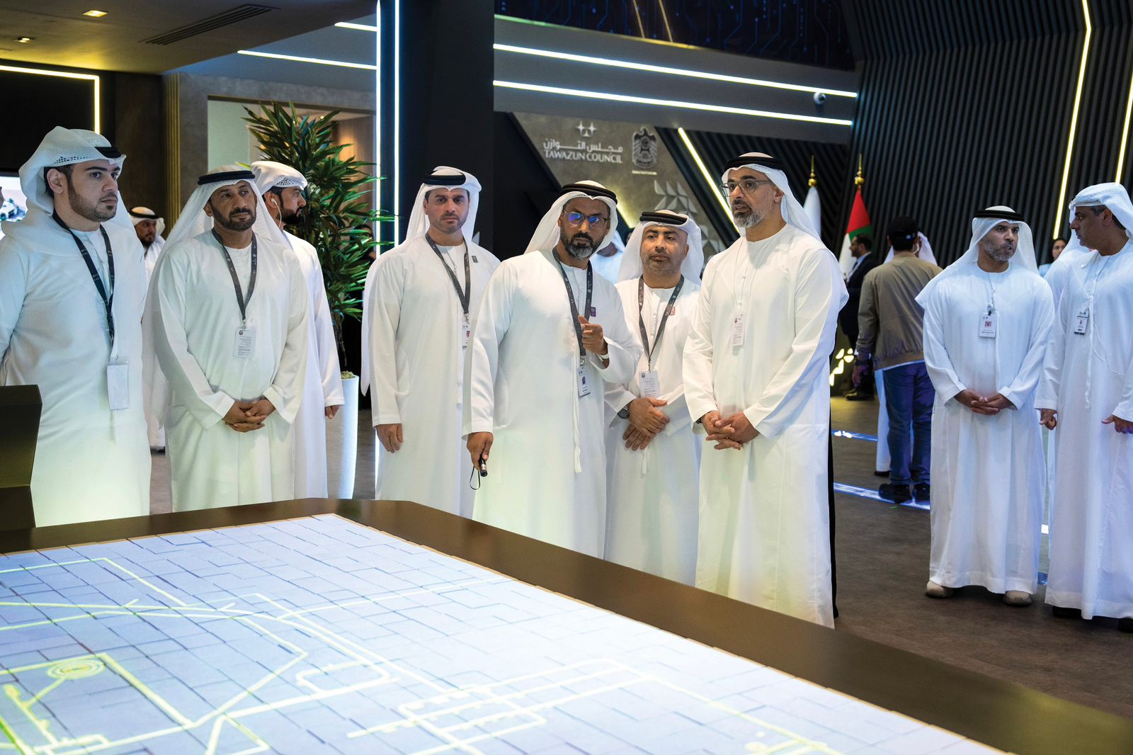 His Highness Sheikh Khaled bin Mohamed bin Zayed Al Nahyan at Tawazun Council Chalet at IDEX 2023